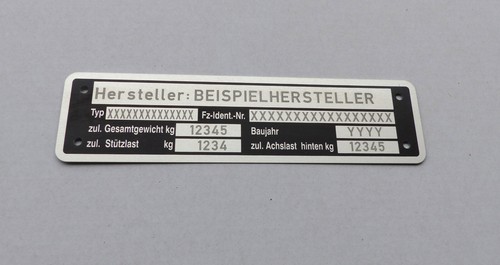 Typenschild anhänger - typenschild,