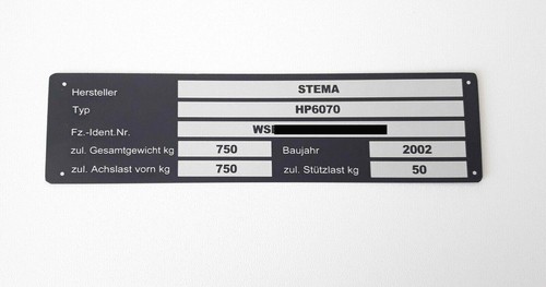 Typenschild anhänger mit - typenschild,,